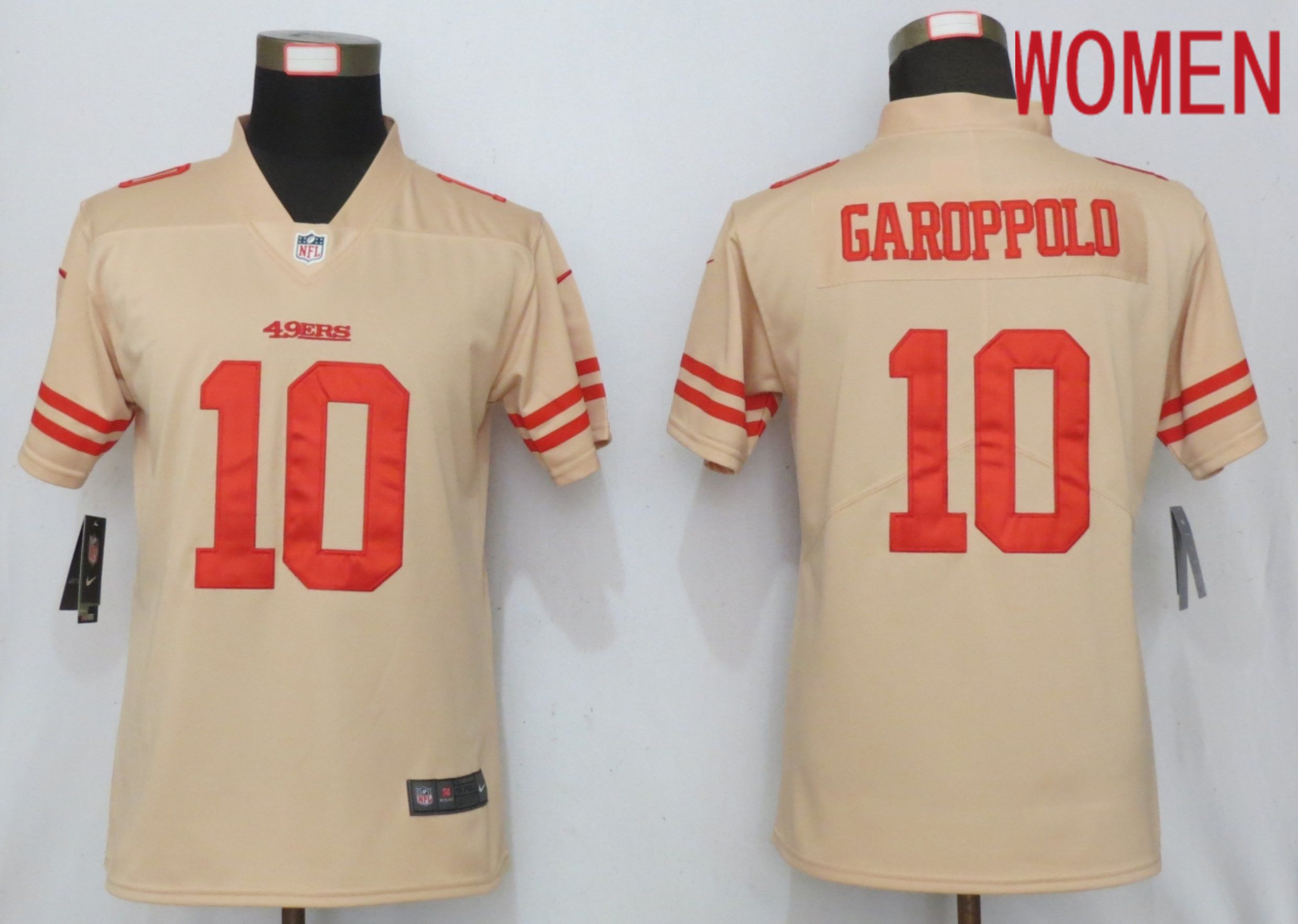 Women San Francisco 49ers #10 Garoppolo 2019 Vapor Untouchable Nike Gold Inverted Elite Playe NFL Jerseys
